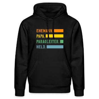 Ehemann Papa Gleitschirm Abenteuer Paragliding - Stanley/Stella Unisex Bio-Hoodie DRUMMER  - Schwarz - Vorne - Marisol (170cm) & Nik (191cm)