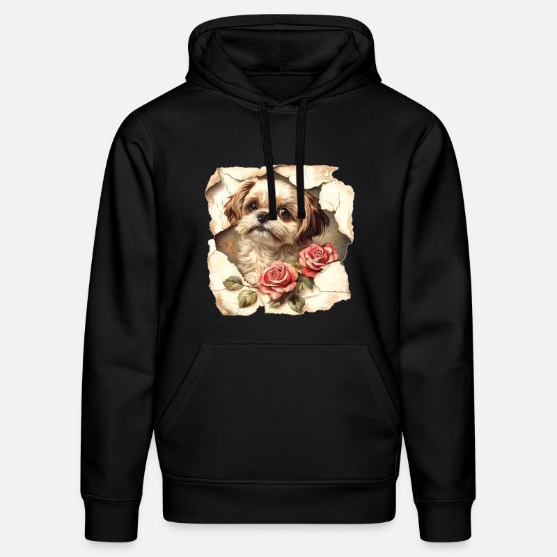Fleurs Shih Tzu - Sweat à capuche bio DRUMMER Stanley/Stella Unisexe - noir