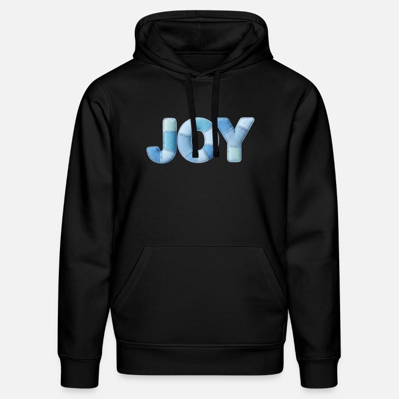 Lettrage Joyeuse en patchwork bleu - Sweat à capuche bio DRUMMER Stanley/Stella Unisexe - noir