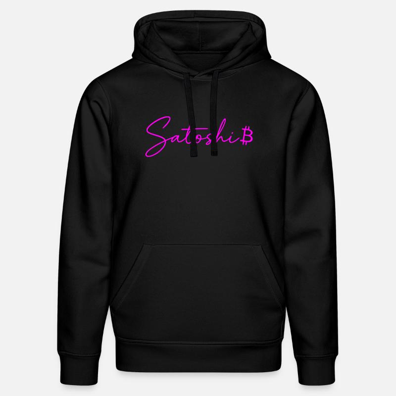 Satoshi Neon Lettering Bitcoin Script Pink - Stanley/Stella DRUMMER Unisex Organic Hoodie - black