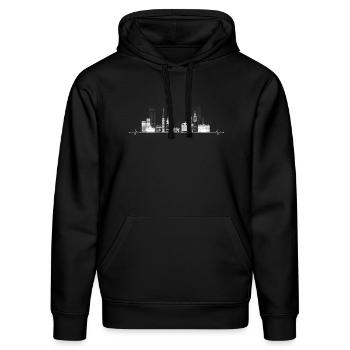 Skyline Pulse Stadtbild T-Shirt - Stanley/Stella Unisex Bio-Hoodie DRUMMER  - Schwarz - Vorne - Marisol (170cm) & Nik (191cm)