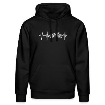 Herzschlag cafe racer Puls Motorrad Biker Symbol - Stanley/Stella Unisex Bio-Hoodie DRUMMER  - Schwarz - Vorne - Marisol (170cm) & Nik (191cm)