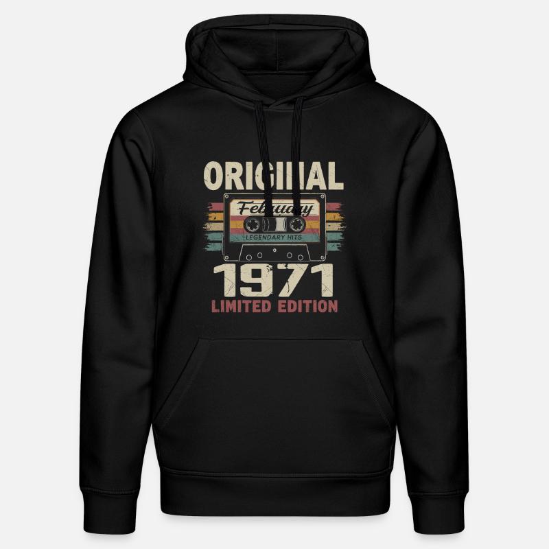 Février 1971, Cadeau d'Anniversaire février 1971 - Sweat à capuche bio DRUMMER Stanley/Stella Unisexe - noir