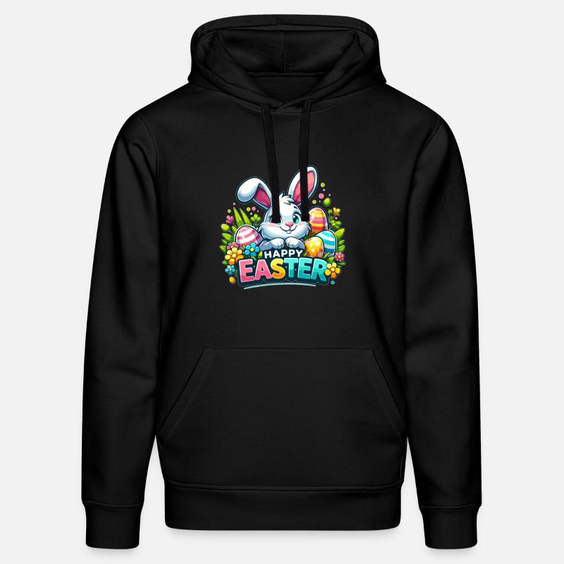 Happy Easter - Easter Bunny Illustration - Stanley/Stella DRUMMER Unisex Organic Hoodie - black