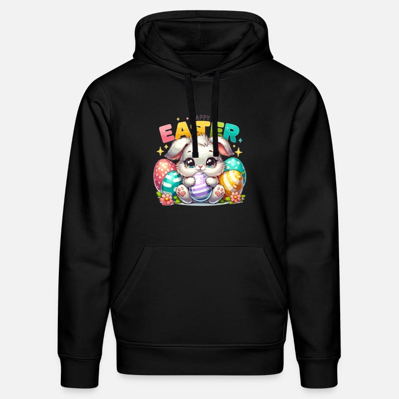 Happy Easter - Easter Bunny Illustration - Stanley/Stella DRUMMER Unisex Organic Hoodie - black