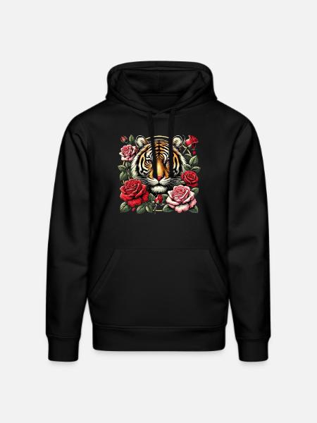 Tigre et roses - Sweat à capuche bio DRUMMER Stanley/Stella Unisexe - noir