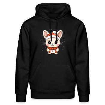 Design de Noël lapin - Style Kawaii - Sweat à capuche bio DRUMMER Stanley/Stella Unisexe - noir - Devant - Marisol (170cm) & Nik (191cm)