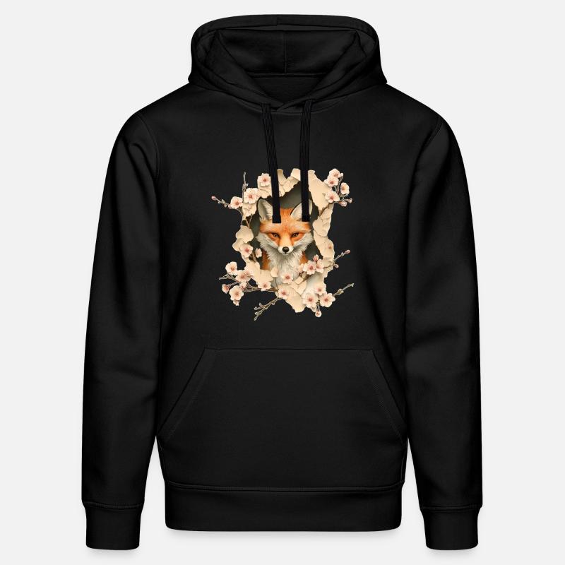 Fuchs mit Kirschblüten - Stanley/Stella Unisex Bio-Hoodie DRUMMER  - Schwarz