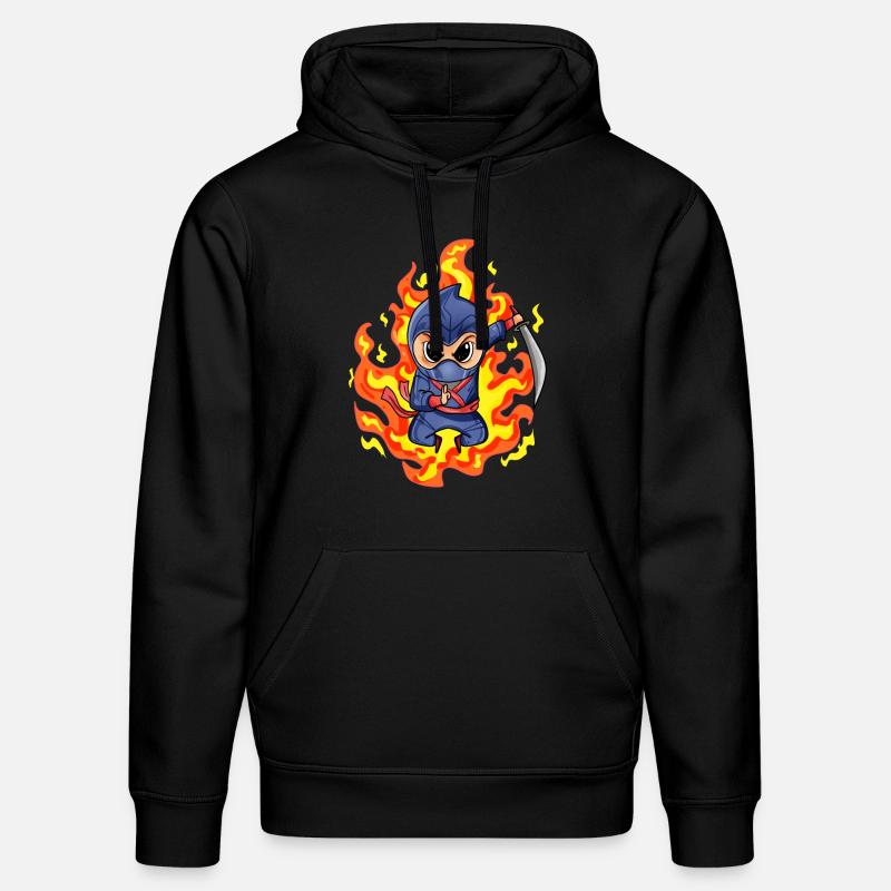 Motif Ninja Rouge Feu - Sweat à capuche bio DRUMMER Stanley/Stella Unisexe - noir