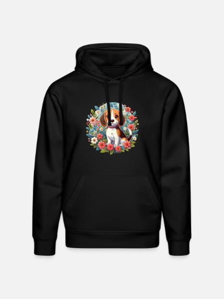 Beagle Flowers - Stanley/Stella DRUMMER Unisex Organic Hoodie - black