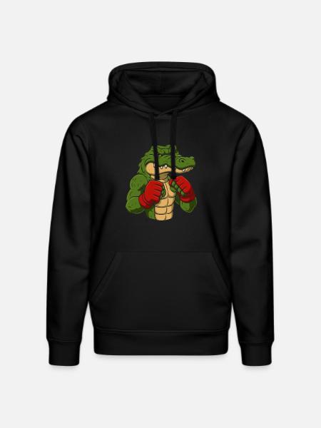 Crocodile Boxing Cartoon - Stanley/Stella DRUMMER Unisex Organic Hoodie - black
