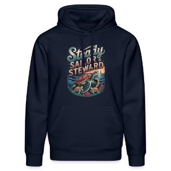 Schildkröten, Ozean und Leuchtturm - Stanley/Stella Unisex Bio-Hoodie DRUMMER  - French Navy - Vorne - Marisol (170cm) & Nik (191cm)