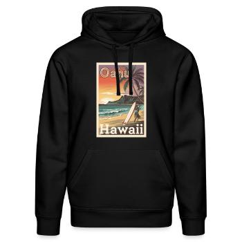Oahu Hawaii Retro Poster Vintage Souvenir - Stanley/Stella Unisex Bio-Hoodie DRUMMER  - Schwarz - Vorne - Marisol (170cm) & Nik (191cm)
