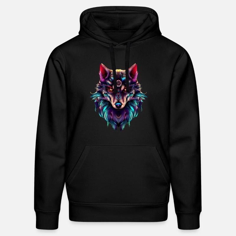 Wolf's Head Synthwave Wolf - Stanley/Stella DRUMMER Unisex Organic Hoodie - black