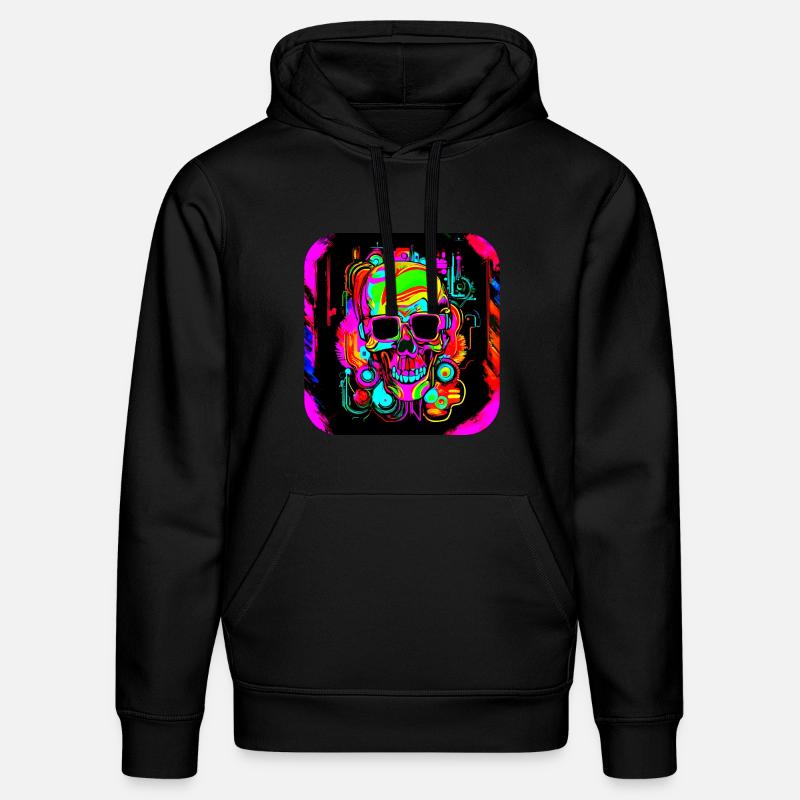 Neon Style Schädel Leuchtreklame Glow - Stanley/Stella Unisex Bio-Hoodie DRUMMER - Schwarz