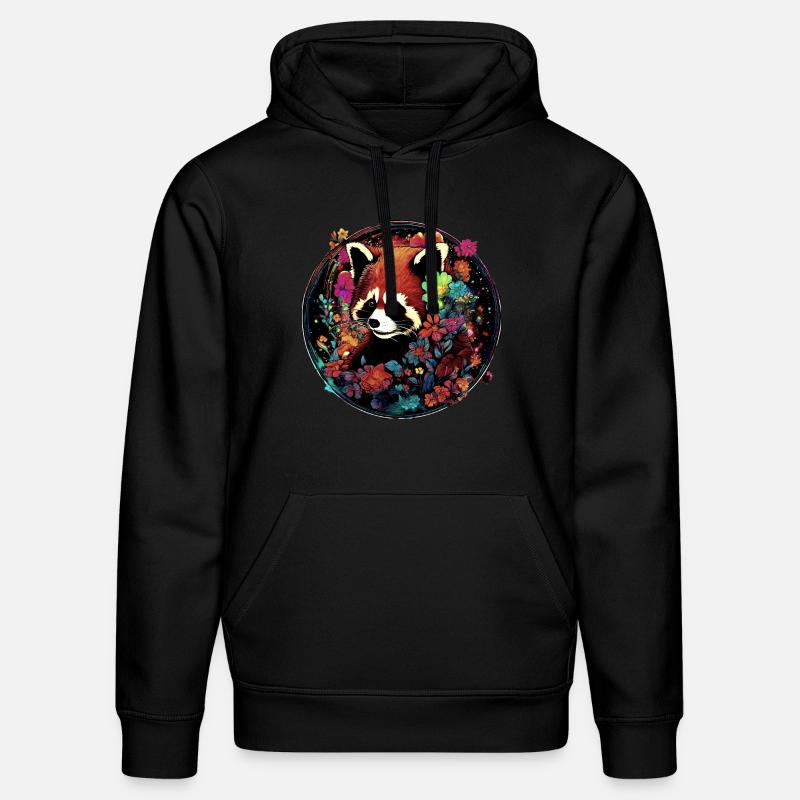 Panda roux,panda,fleurs, illustration - Sweat à capuche bio DRUMMER Stanley/Stella Unisexe - noir