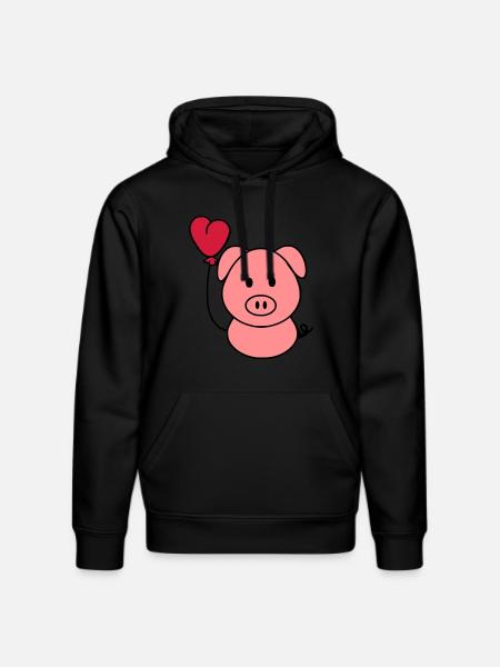 Schweinchen mit Herzballon - Stanley/Stella Unisex Bio-Hoodie DRUMMER - Schwarz