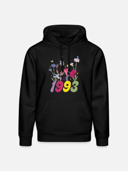 Year of birth 1993 wildflowers - Stanley/Stella DRUMMER Unisex Organic Hoodie - black