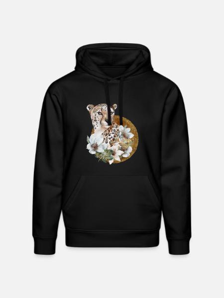 Leopard with gold and flowers - Stanley/Stella DRUMMER Unisex Organic Hoodie - black