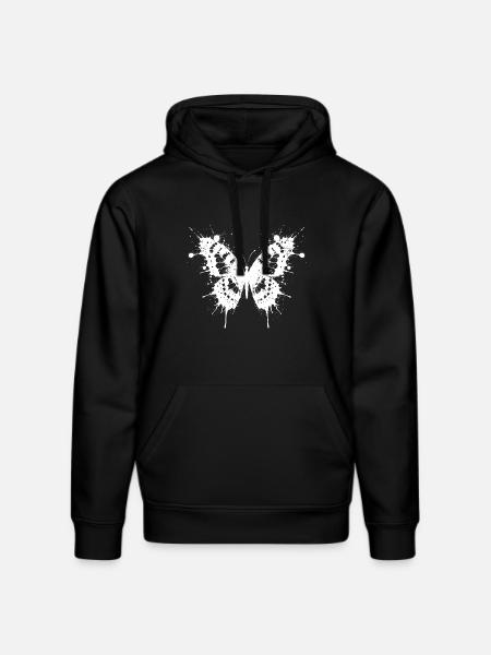Butterfly in white ink chips - Stanley/Stella DRUMMER Unisex Organic Hoodie - black