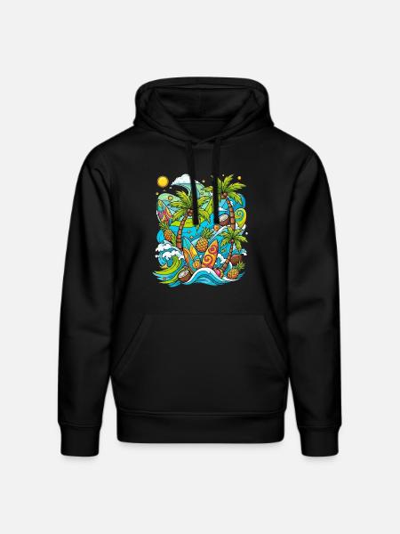 Tropical holiday pattern - Stanley/Stella DRUMMER Unisex Organic Hoodie - black