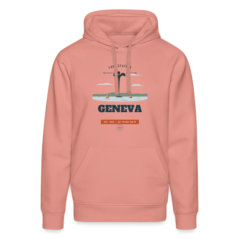 Geneva badge on a stanley/stella drummer unisex organic hoodie