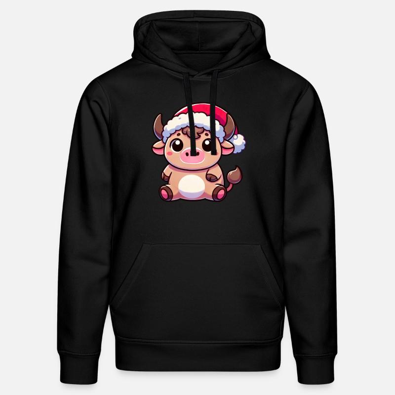 Süße Chibi Weihnachtskuh Cartoon Design - Stanley/Stella Unisex Bio-Hoodie DRUMMER  - Schwarz