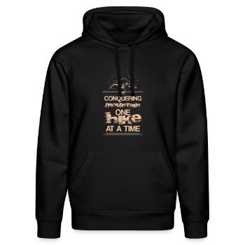 Erobere jeden Berg - Kletterdesign Geschenkidee - Stanley/Stella Unisex Bio-Hoodie DRUMMER  - Schwarz - Vorne - Marisol (170cm) & Nik (191cm)