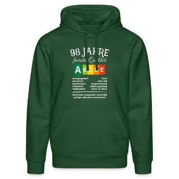 98 Jahre Feinste Qualität Geschenk 98. Geburtstag - Stanley/Stella Unisex Bio-Hoodie DRUMMER  - Flaschengrün - Vorne - Liana (172cm) & Jaron (178cm)