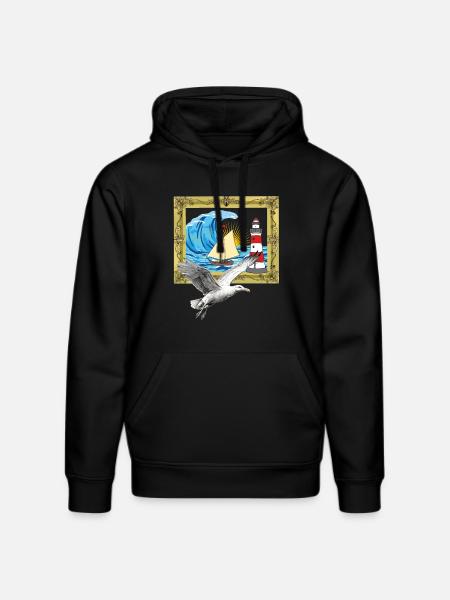 Mås, Maritima Måsar, Sjöfåglar, Fyr - Ekologisk luvtröja DRUMMER unisex från Stanley/Stella - svart