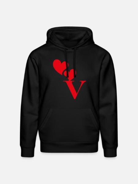 Letter v red heart - Stanley/Stella DRUMMER Unisex Organic Hoodie - black