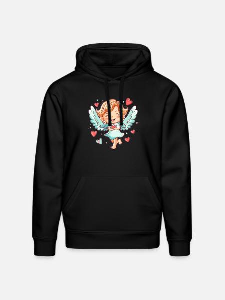 Happy Angel with Hearts - Stanley/Stella DRUMMER Unisex Organic Hoodie - black