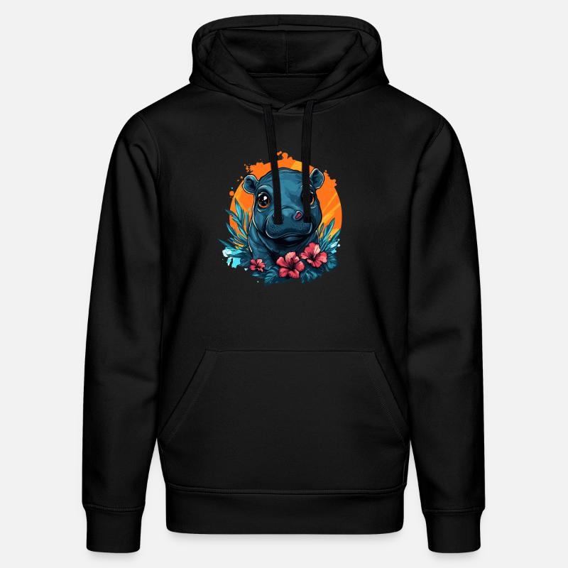 Bébé hippopotame à l’hibiscus - Sweat à capuche bio DRUMMER Stanley/Stella Unisexe - noir