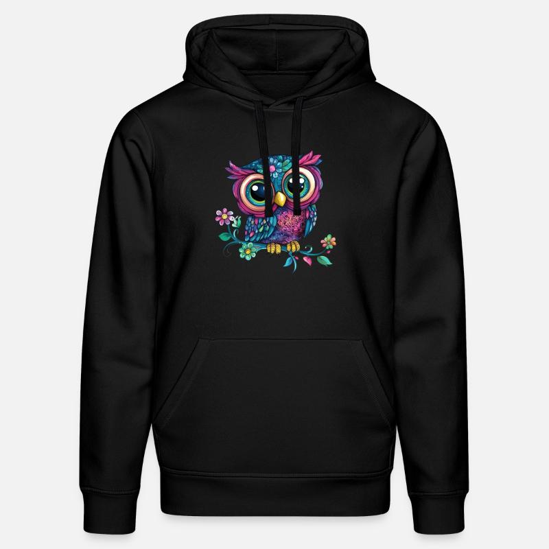 Bunte Eule auf Ast - Stanley/Stella Unisex Bio-Hoodie DRUMMER  - Schwarz