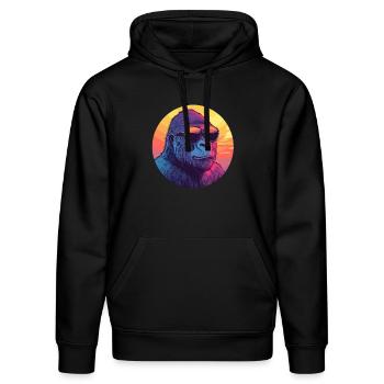 Gorilla im Sonnenuntergang - Stanley/Stella Unisex Bio-Hoodie DRUMMER  - Schwarz - Vorne - Marisol (170cm) & Nik (191cm)