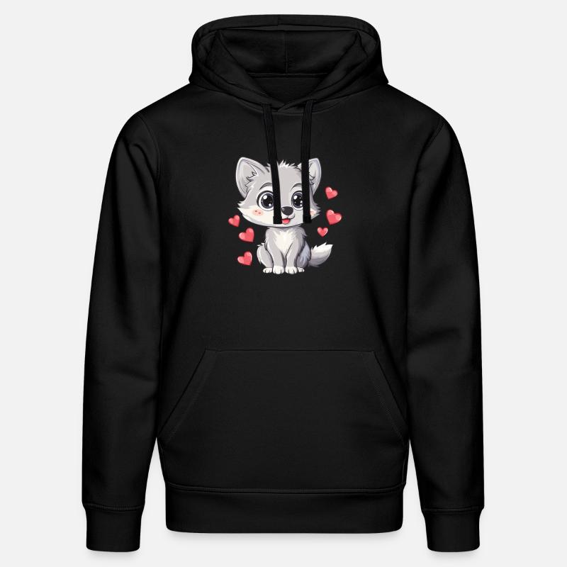 Loup mignon avec des coeurs - Sweat à capuche bio DRUMMER Stanley/Stella Unisexe - noir