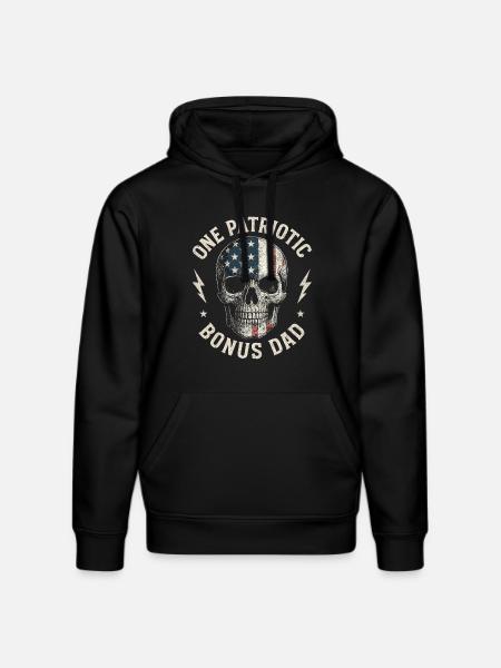 Bonus Dad with Flag Skull - Stanley/Stella DRUMMER Unisex Organic Hoodie - black