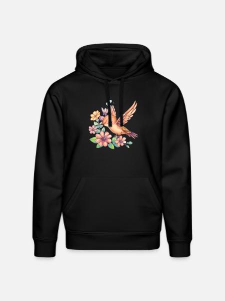 Kolibri mellem blomster - Stanley/Stella DRUMMER økologisk unisex-hoodie - sort