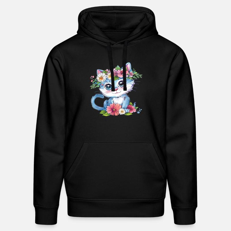 Chat fleur dans une couronne - Sweat à capuche bio DRUMMER Stanley/Stella Unisexe - noir