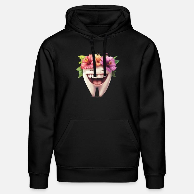 Lachender Zahn mit Blüten - Stanley/Stella Unisex Bio-Hoodie DRUMMER  - Schwarz