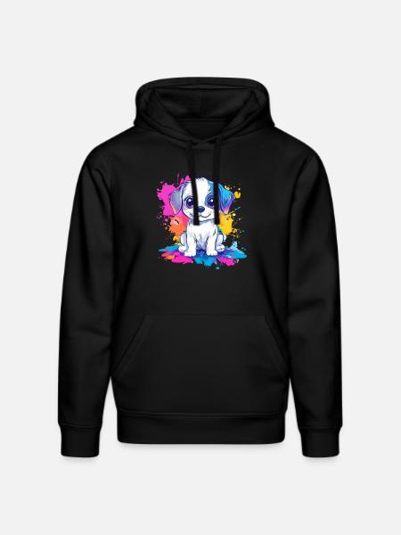 Puppy on paint splash - Stanley/Stella DRUMMER Unisex Organic Hoodie - black