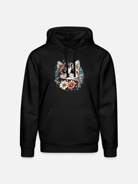 Cat with flower wreath - Stanley/Stella DRUMMER Unisex Organic Hoodie - black