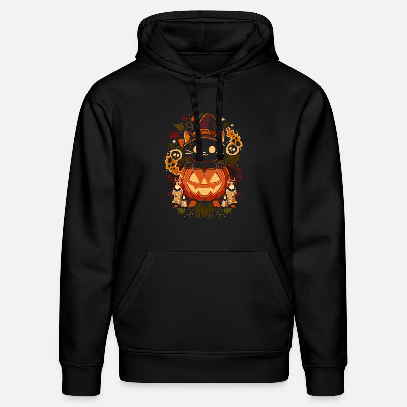 Chat citrouille d'Halloween - Sweat à capuche bio DRUMMER Stanley/Stella Unisexe - noir