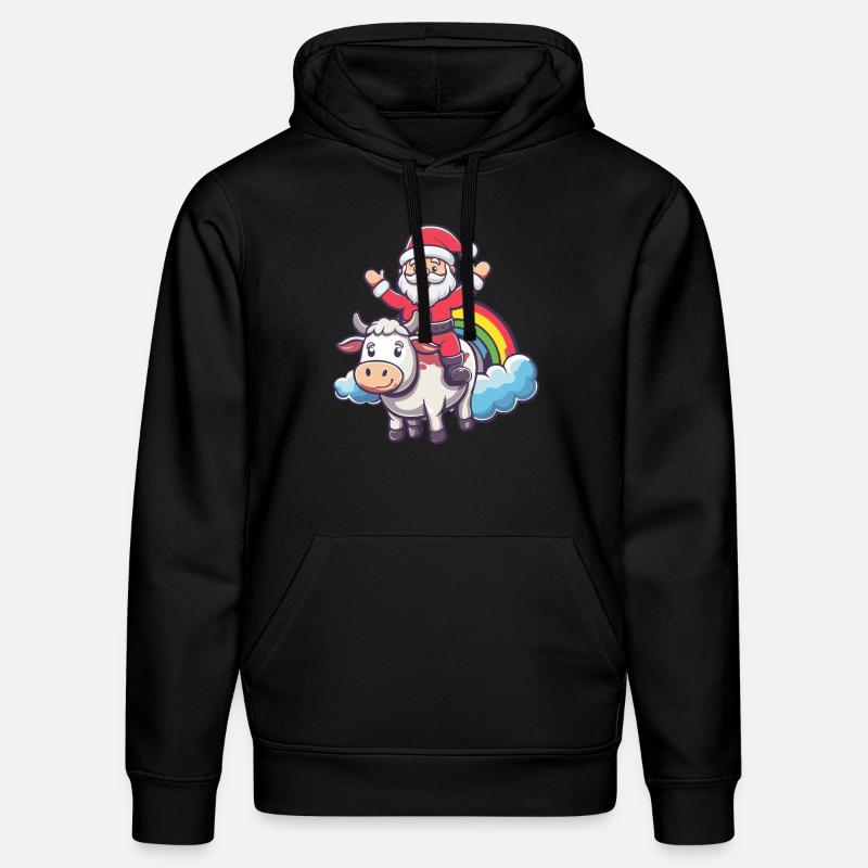 Vache Père Noël Arc-en-ciel - Sweat à capuche bio DRUMMER Stanley/Stella Unisexe - noir