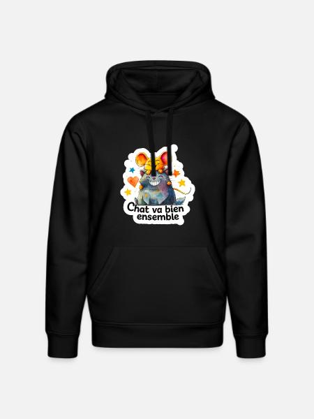 Chat et Souris Heureux Ensemble - Sweat à capuche bio DRUMMER Stanley/Stella Unisexe - noir