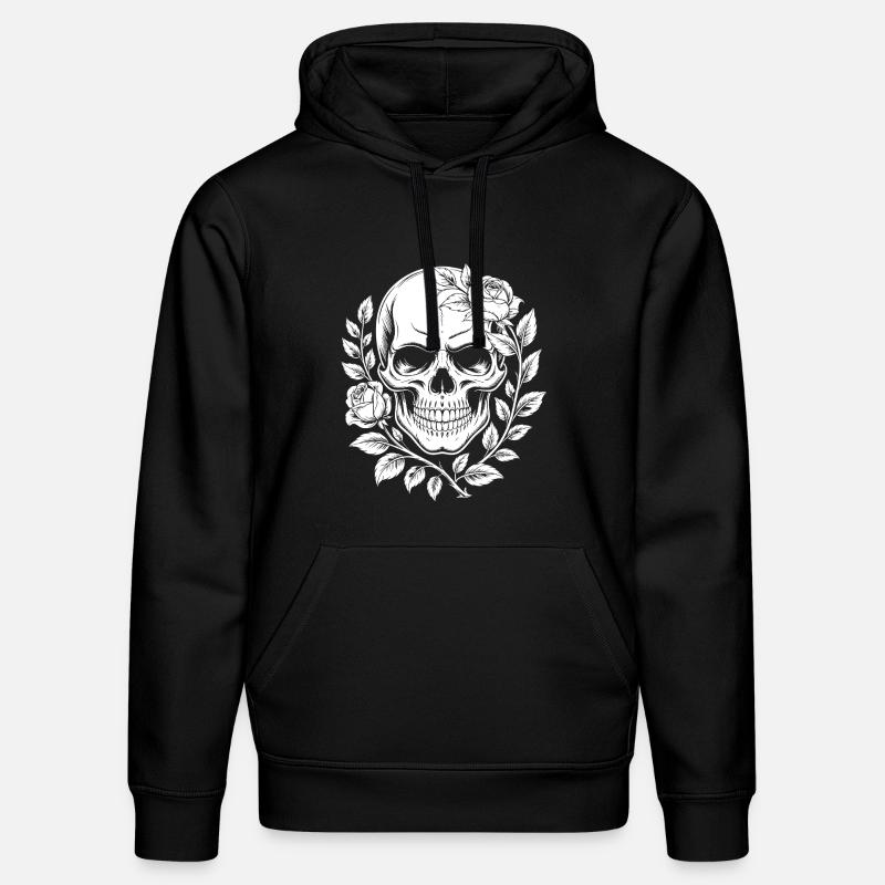 Crâne avec couronne de fleurs - Sweat à capuche bio DRUMMER Stanley/Stella Unisexe - noir