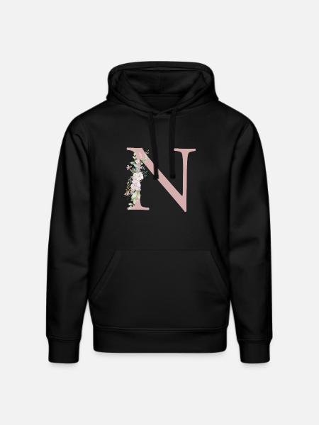 N Monogram, Floral, Personalizable - Stanley/Stella DRUMMER Unisex Organic Hoodie - black