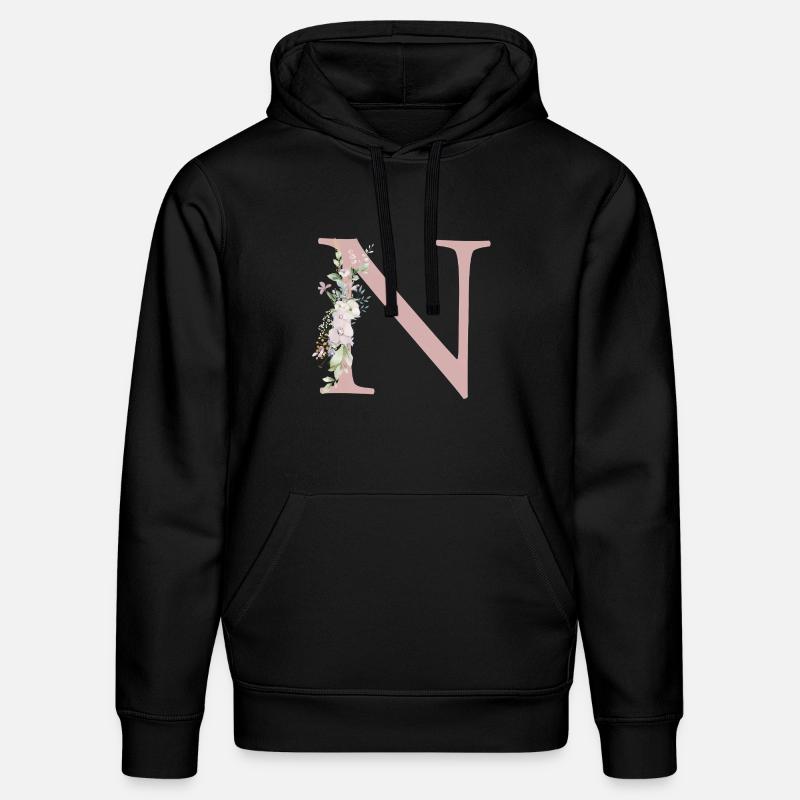 N Monogramm, Floral, personalisierbar - Stanley/Stella Unisex Bio-Hoodie DRUMMER - Schwarz