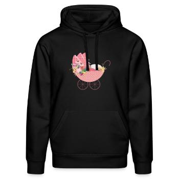 Verspielter Blumen-Kinderwagen –Romantisches Motiv - Stanley/Stella Unisex Bio-Hoodie DRUMMER  - Schwarz - Vorne - Marisol (170cm) & Nik (191cm)