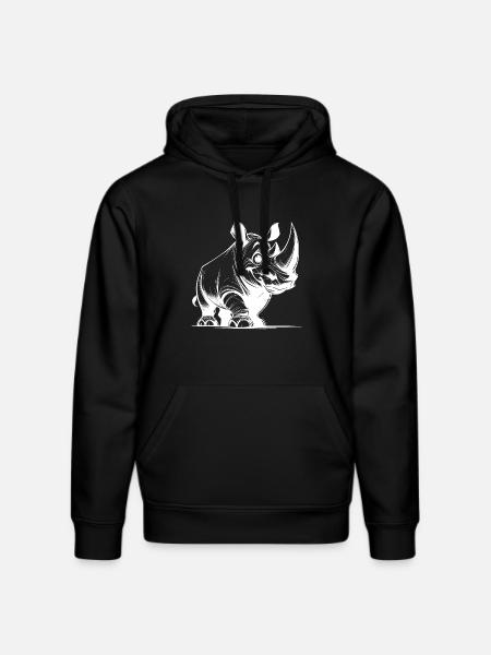 Grinning Rhinoceros Stroke Drawing Sketch - Stanley/Stella DRUMMER Unisex Organic Hoodie - black